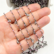 Coated Red Quartz & CZ Dangle Oxidized Wire Chain